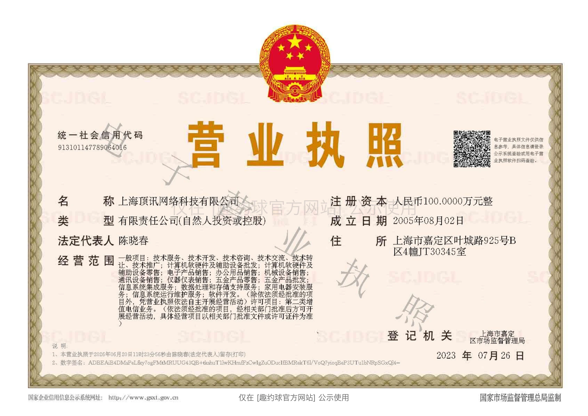 上海顶讯网络科技有限公司电子营业执照